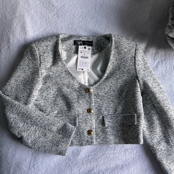 ZARA tweed crop blazer NWT - Picture 2 of 5